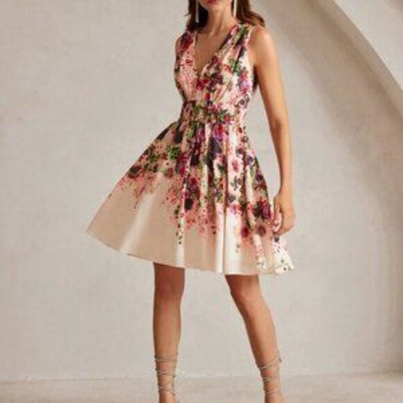 Multicolor Boho Women's Summer Waist-Defining Printed Floral Mini Dress - Picture 7 of 11